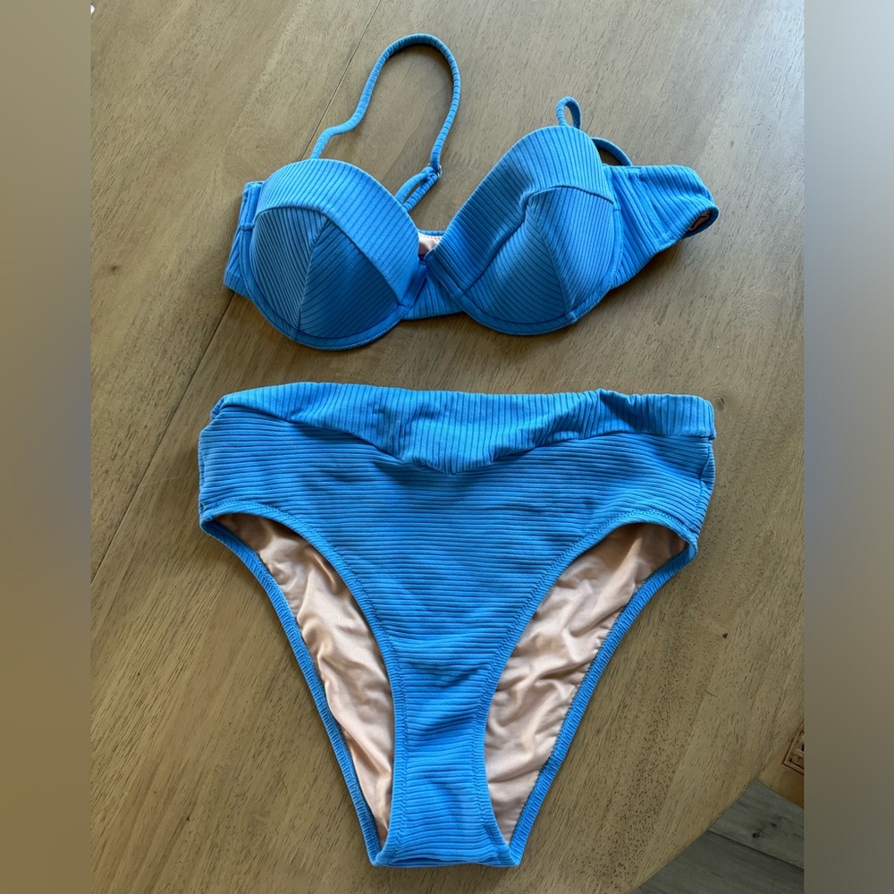 Madewell Blue Ribbed Swim TOP